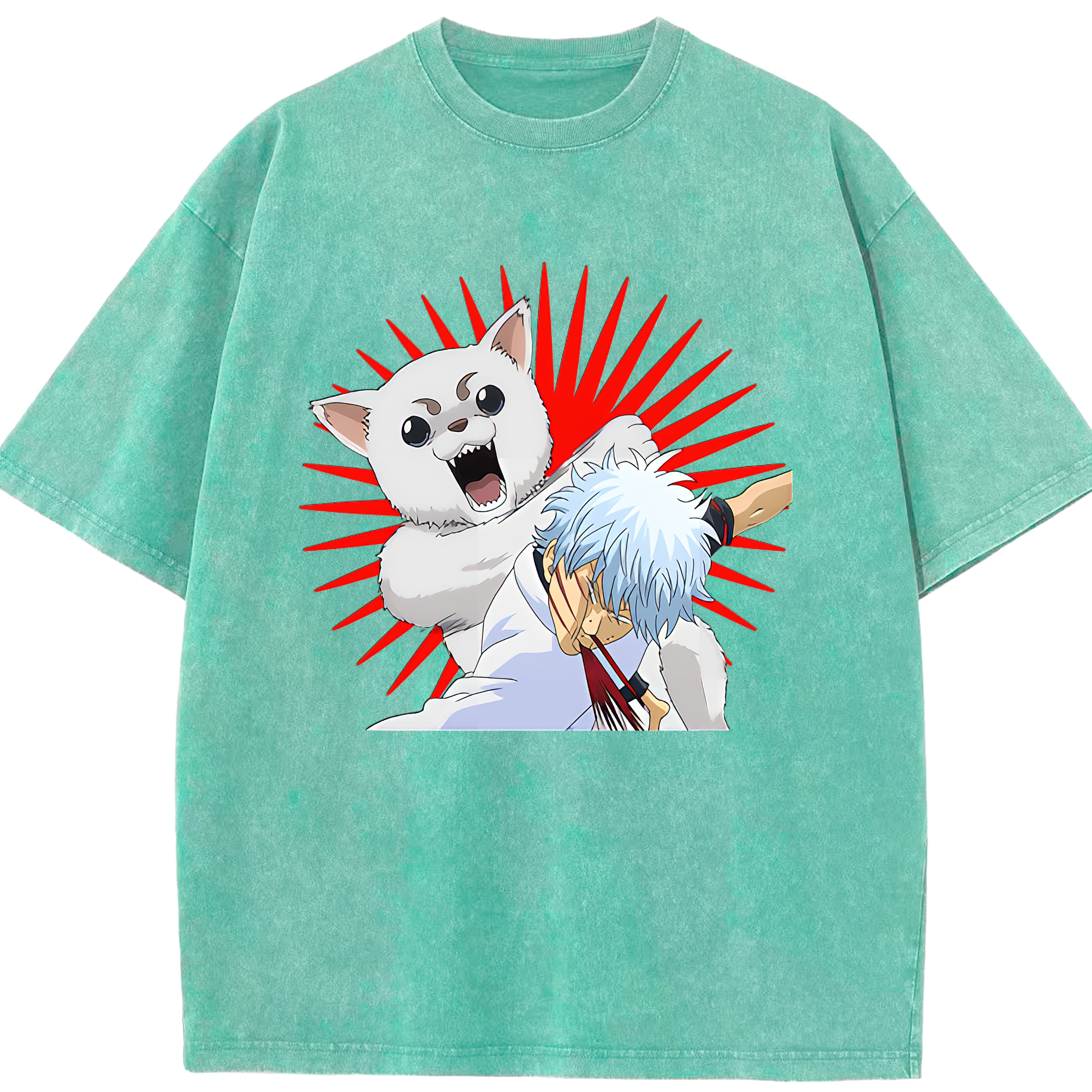 （画像用） ぎんたま 坂田銀時（さかたぎんとき） 神楽 志村新八（しむら しんぱち） GINTAMA Sakata Gintoki Kagura Shimura Shinpachi 綿100% ヴィンテージ風 半袖Tシャツ（フロントプリント）